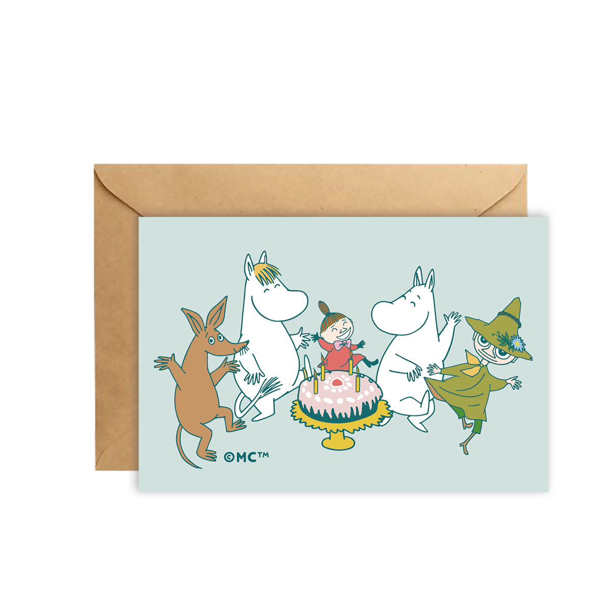 Moomin Mini Greeting Card - Party Time (Snufkin, Sniff, Little My, Snorkmaiden)